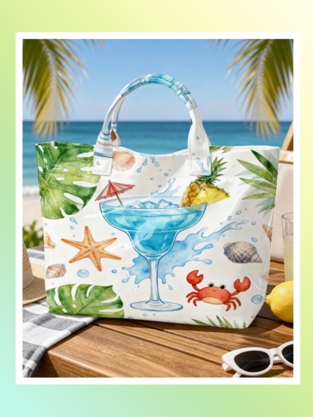 Adorable Vinyl-Coated Tote - Seaside Cocktail